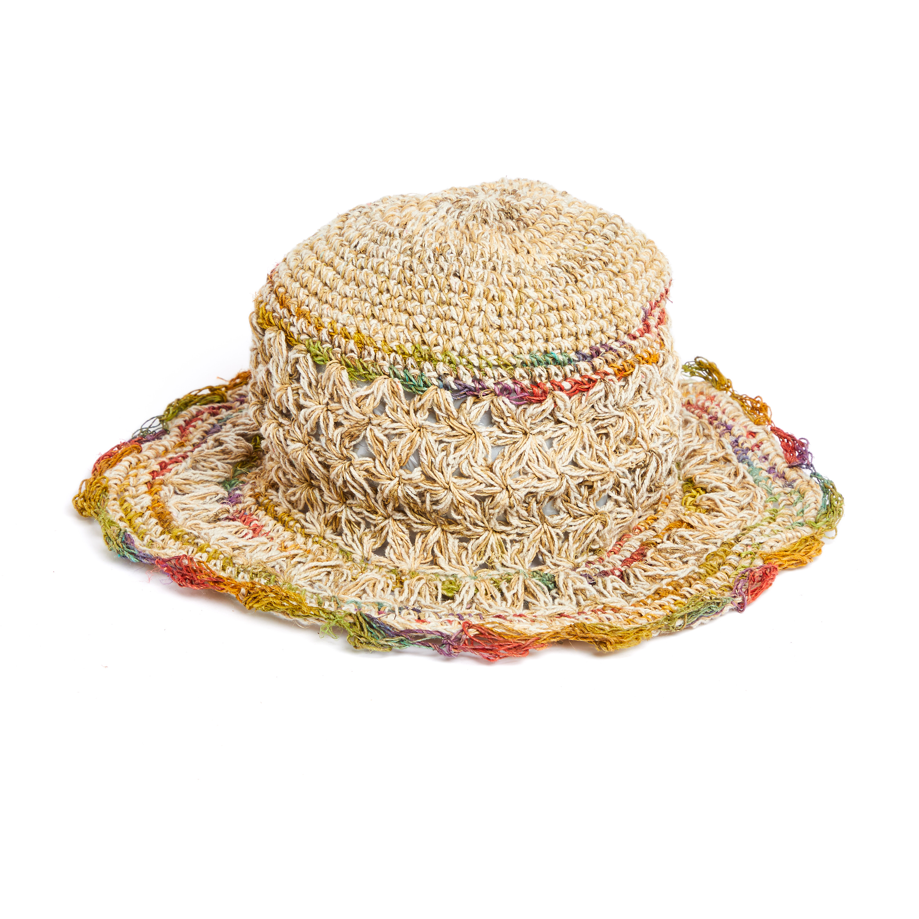 handgehäkelter Sommerhut aus Hanf und Baumwolle 