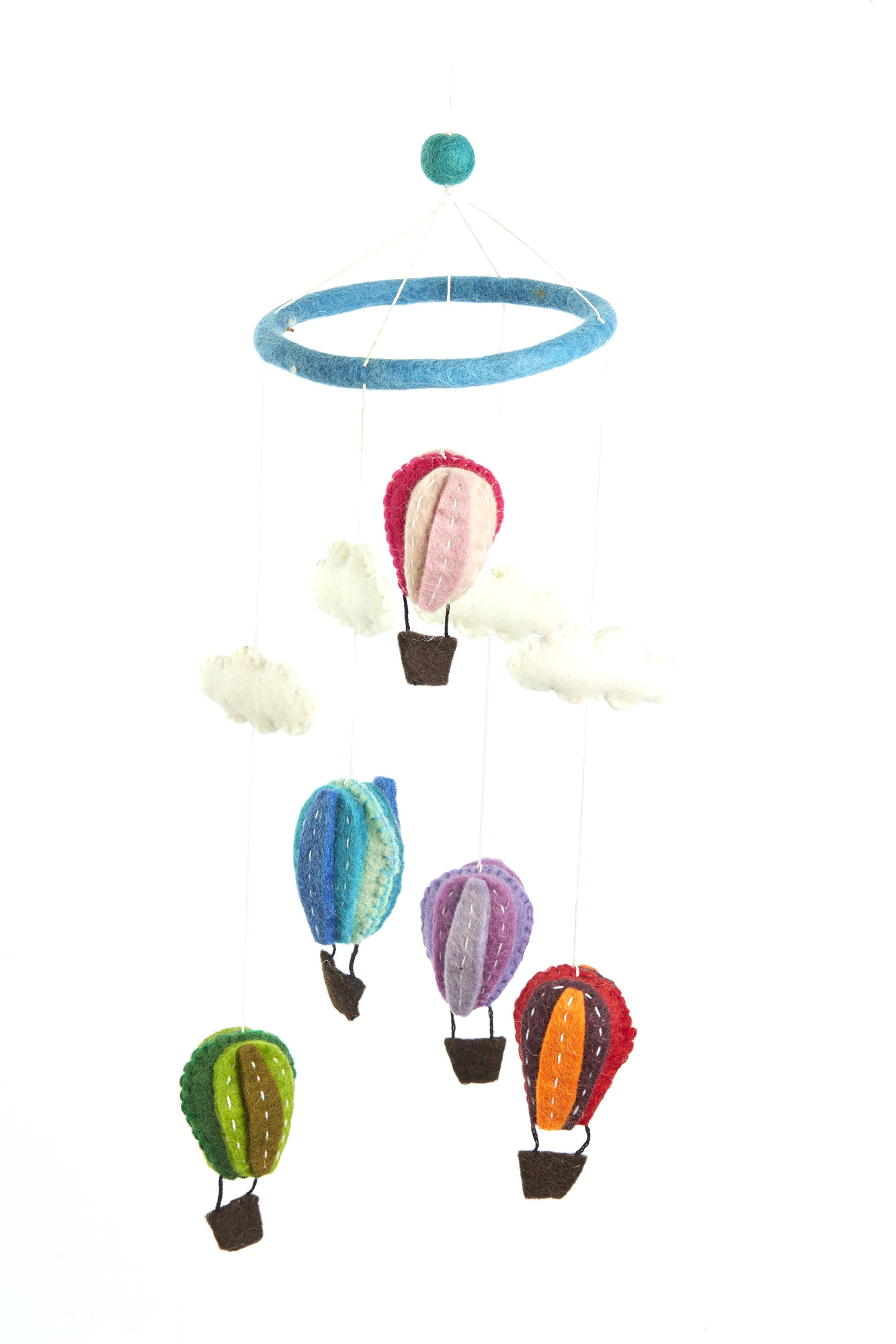 Rundmobile mit Heißluftballons, handgefiltzt